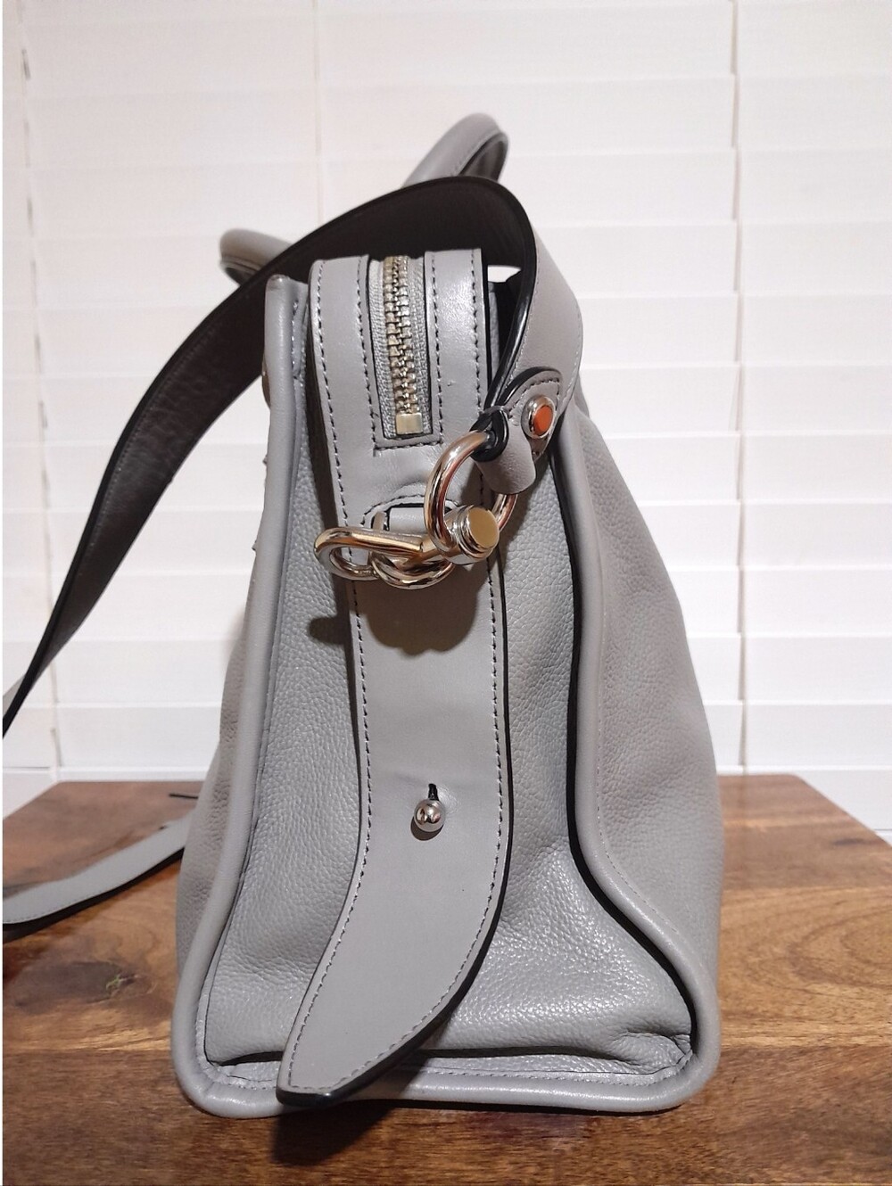 Rebecca Minkoff Bedford Zip Leather Satchel Crossbody Bag Grey Perla Silver - Picture 3 of 14